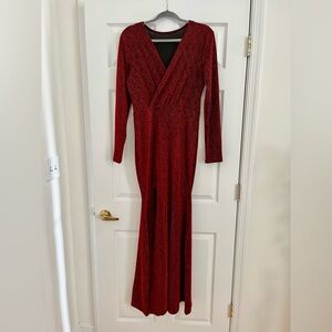 Women's Long Sleeve Red Sparkly Maxi Dress